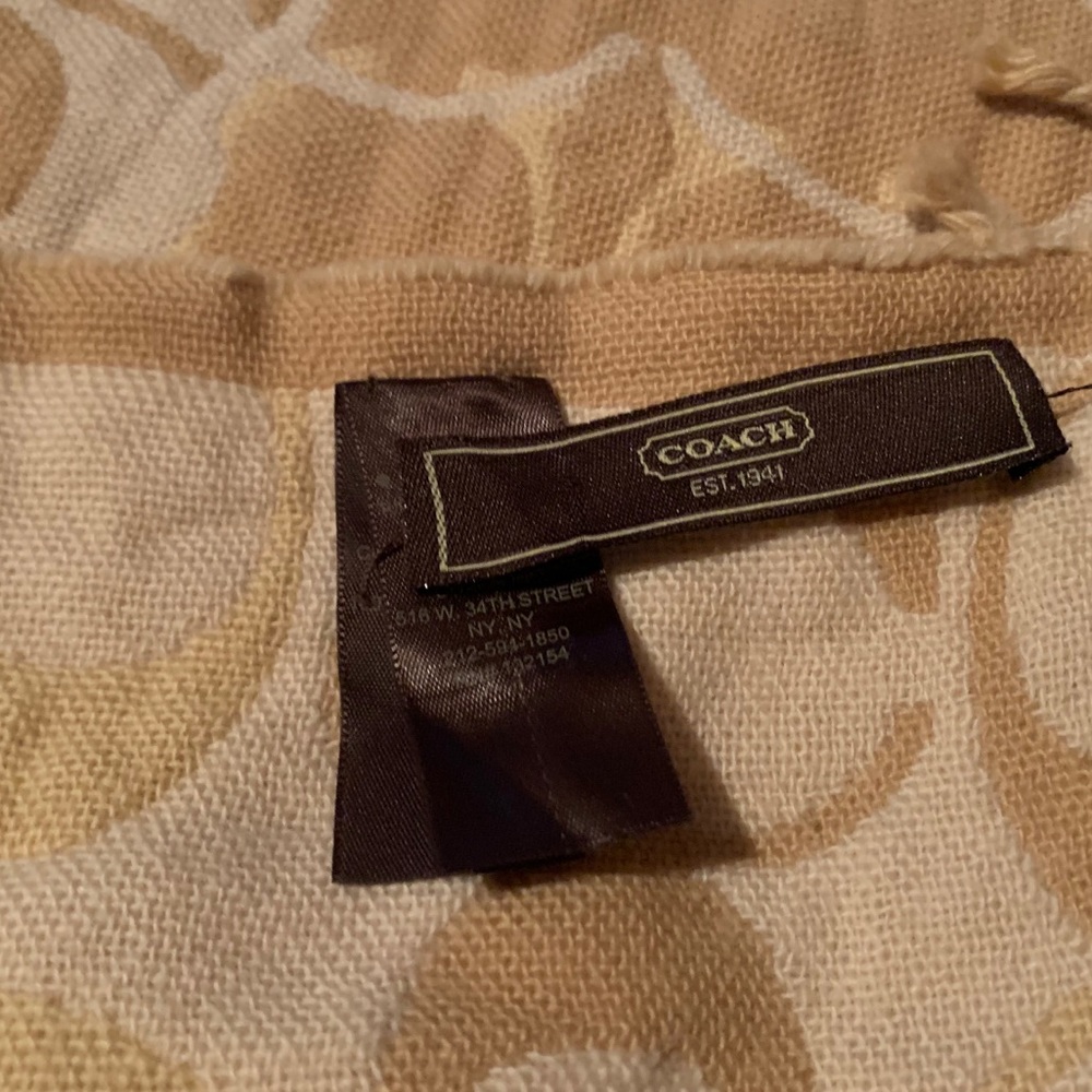 Used Coach cream and Tan 2 tone Monogram Scarf